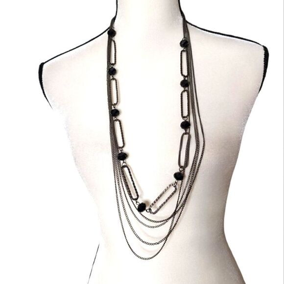 5/$25 Vintage black chain beaded multi layer necklace - Picture 1 of 10